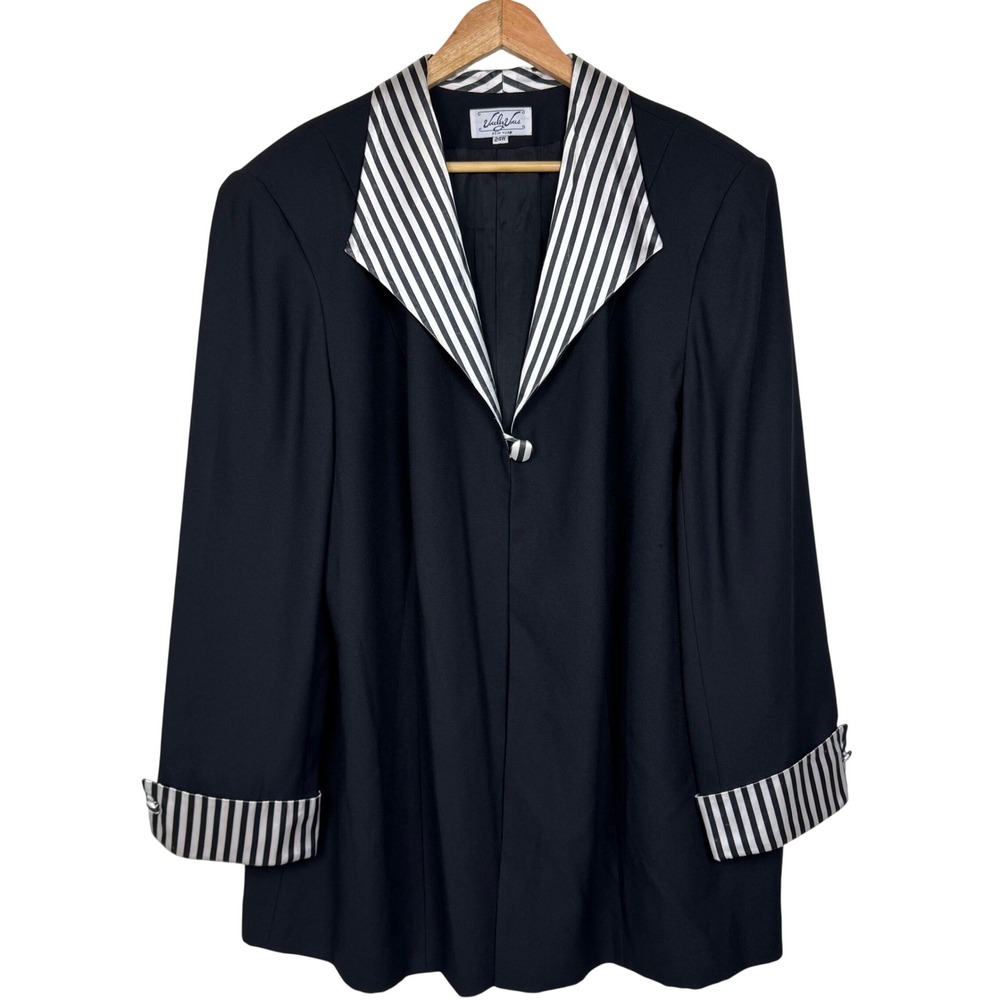Vintage Voulez Vous New York‎ Blazer Womens 24W Black Striped Single Button USA